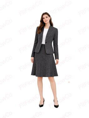 Calvin Klein Textured Stretch Blazer Salt & Pepper Brown Black Size 6 Career Jac